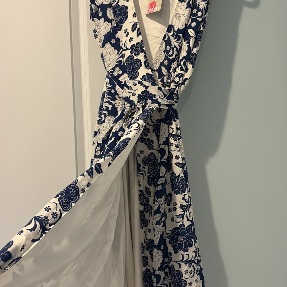 Boden Dress NWT Allyson silk wrap dress US 8 blue white floral print - Picture 4 of 9